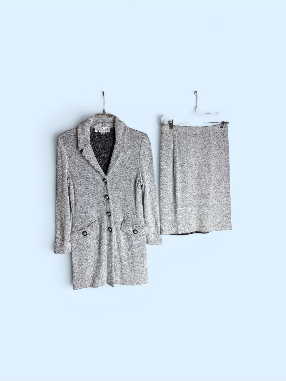 St John Collection 6 Black White Knit Skirt Suit Set Vintage
